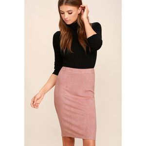 Lulus Superpower Blush Suede Pencil Skirt Pink - Size M